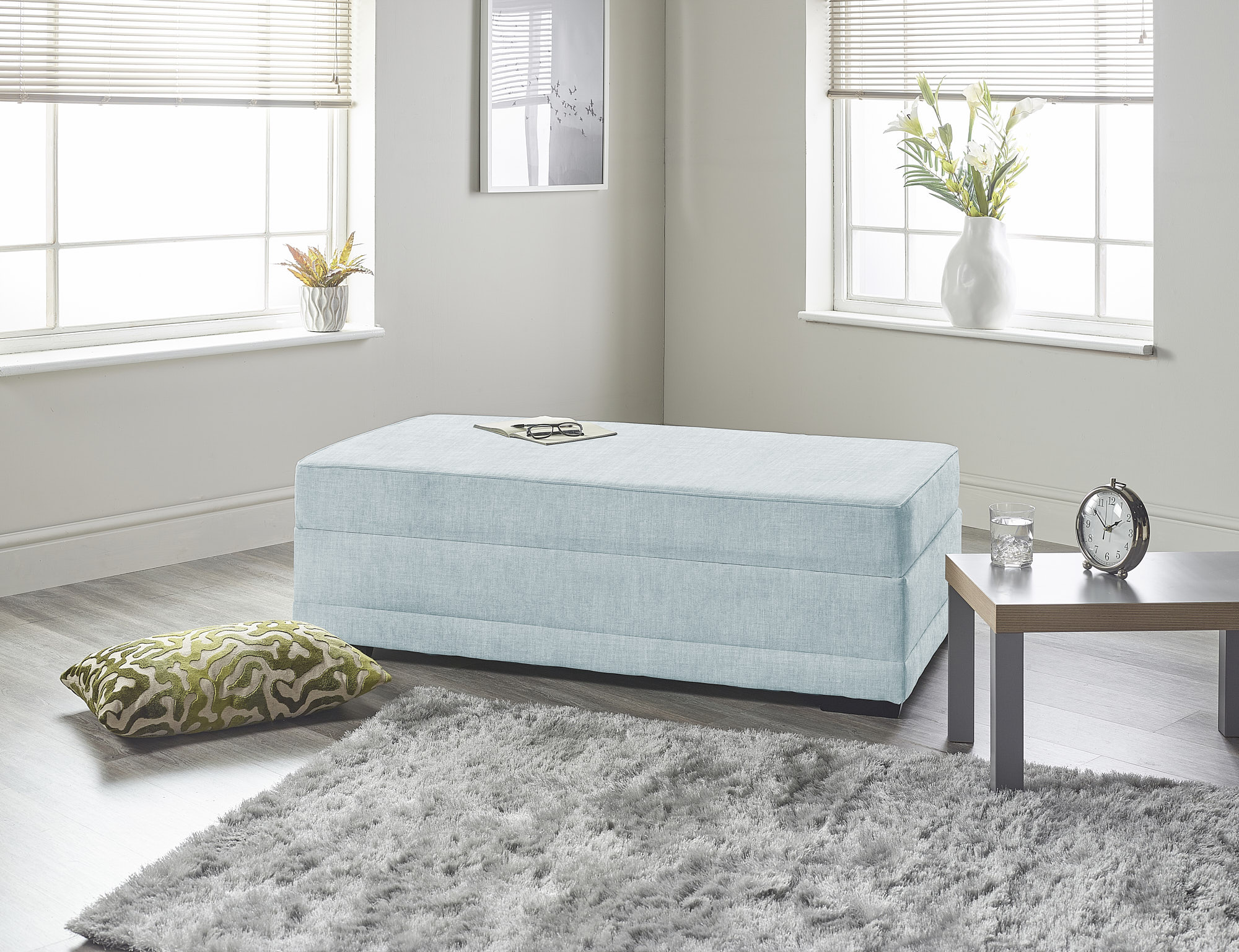 Double Box Bed in Sky Blue Fabric